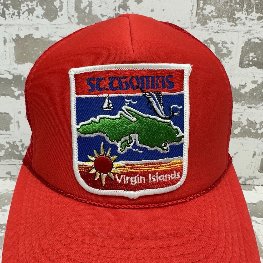 Gold Medal Headwear St Thomas Virgin Islands Trucker Hat Red Foam Front Mesh